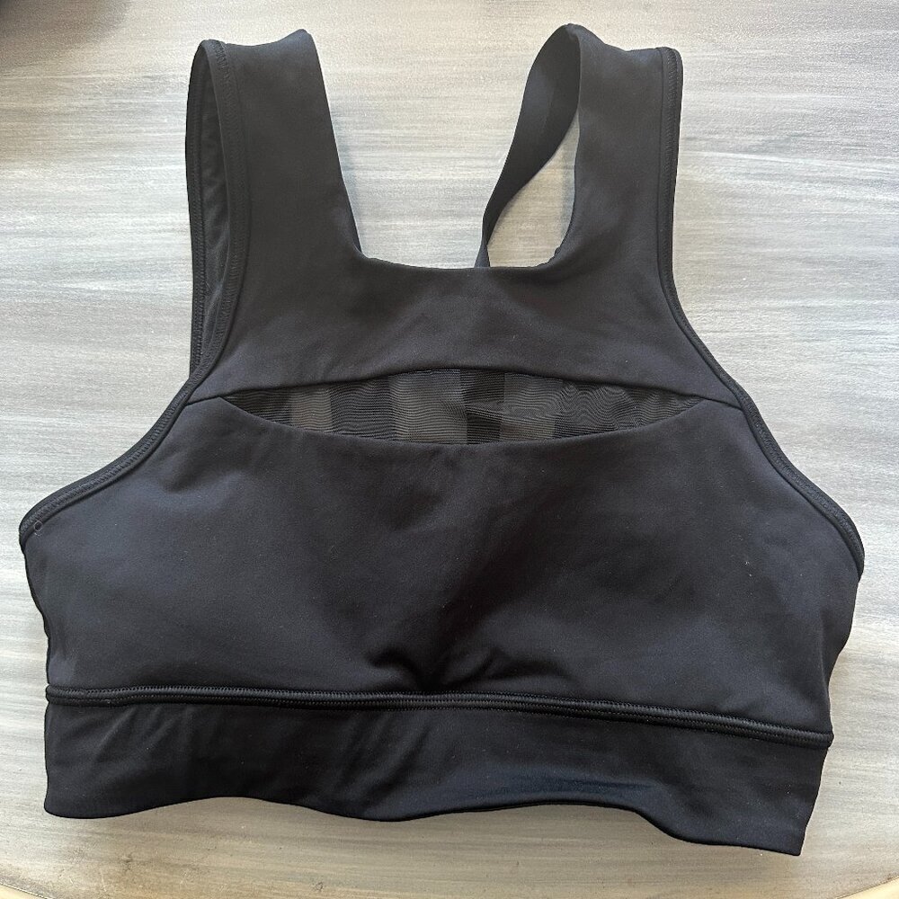 Lululemon Womens Long Line Sports Bra Size 2 Black Mesh Racer Back Pullover
